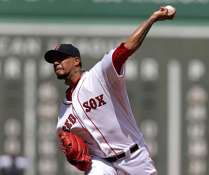 Felix Doubront of the Red Sox delivers a pitch against the Arizona Diamondbacks in Sunday's game at Fenway Park. Doubront pitched seven shutout innings in holding an opponent to three runs or fewer for the 15th straight start.