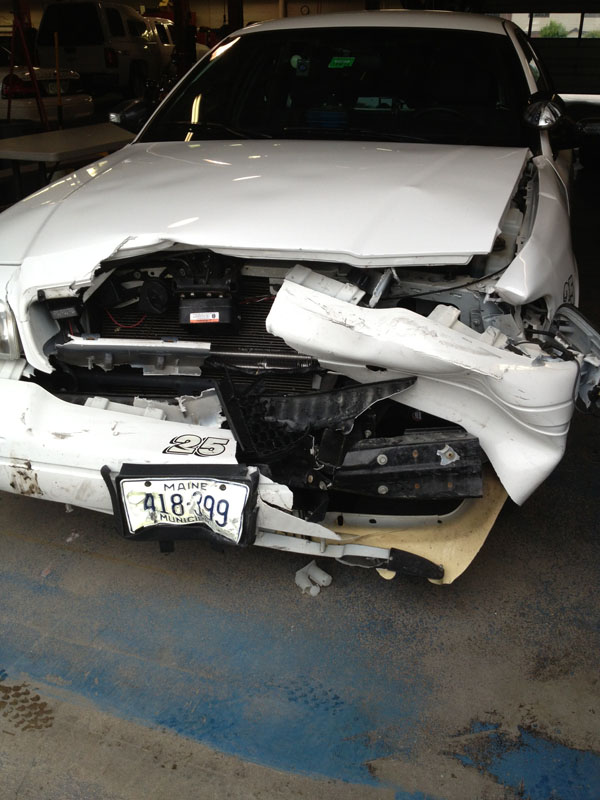 This Saco police cruiser is likely a total loss after being rammed during a recent chase, but the chase ended with no shots being fired and nobody seriously injured. The rule of law puts in place trained professionals to ensure public safety, so citizens don't need to arm themselves, a reader says.