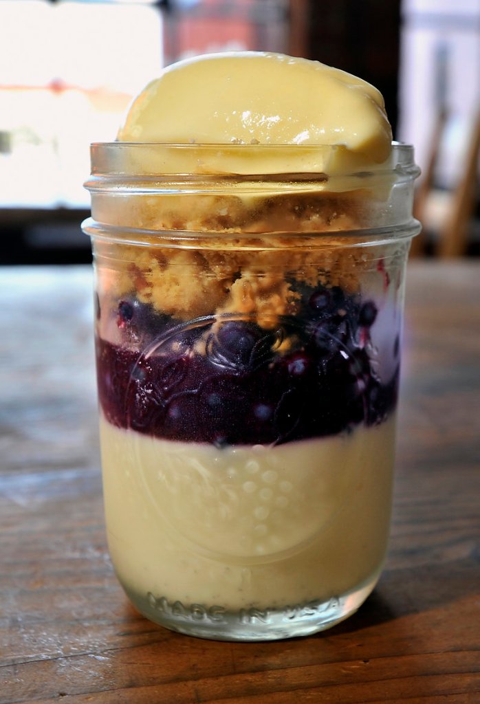 Brant Dadaleares’ Maine summer blueberry “crisp” has quickly become the best-selling dessert at Fore Street in Portland.