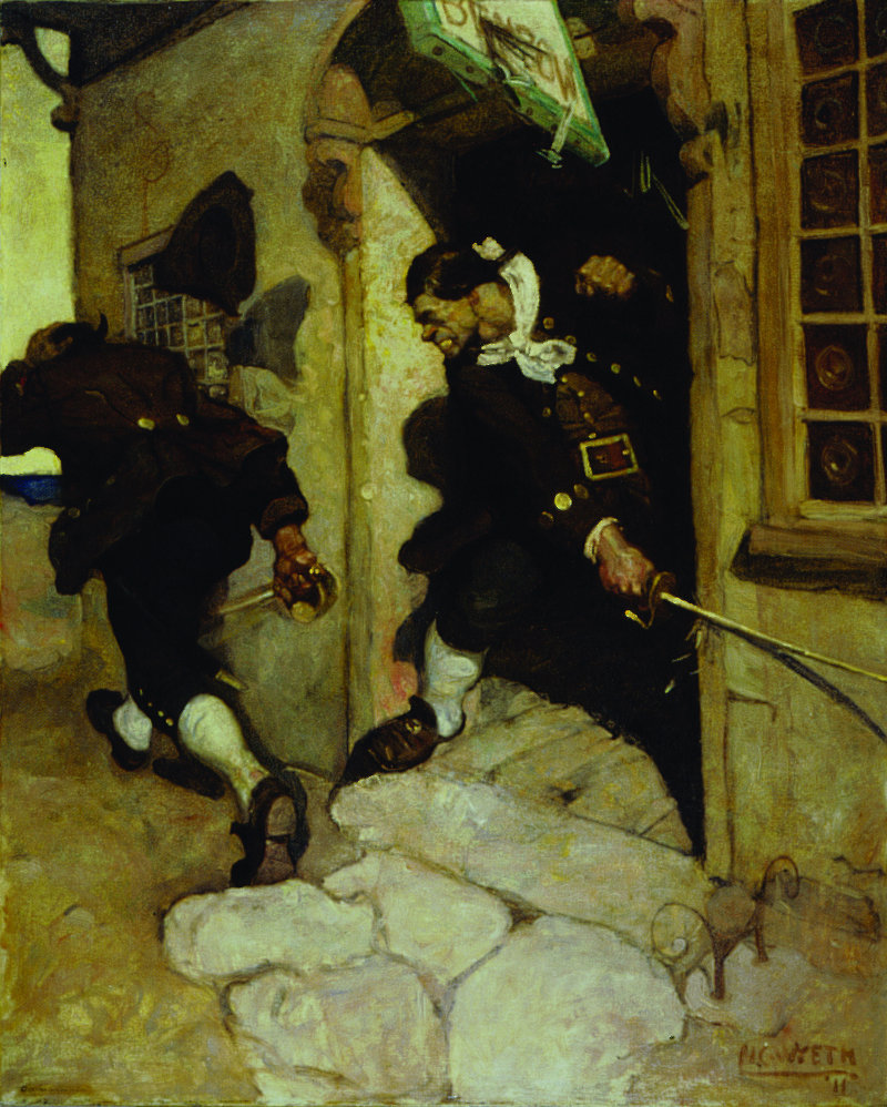 N.C. Wyeth paintings at the Farnsworth Art Museum include “One last tremendous cut which would certainly have split him to the chin.”