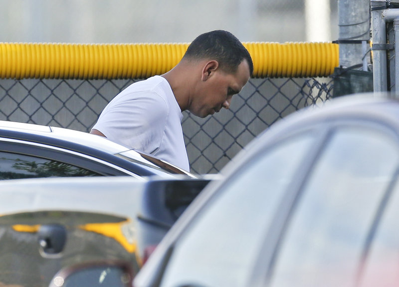 New York’s Alex Rodriguez heads to the parking lot at the Yankees’ minor league complex in Tampa, Fla., on Thursday.