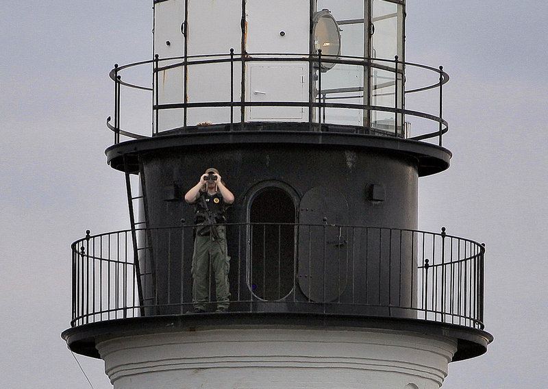 An officer positioned atop the Portland Head Light added a measure of security after the tragedy of Boston.