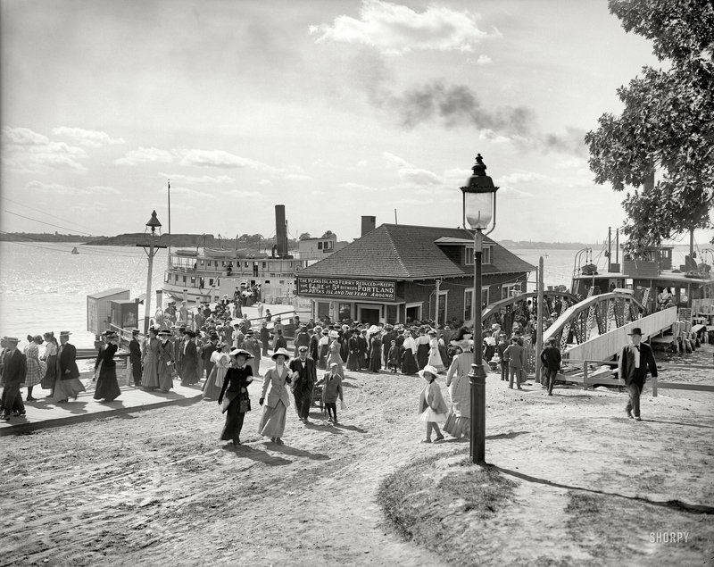 A 1910 black-and-white photo of the Peaks Island ferry also appears in color thanks to the digital work of Patty Allison.