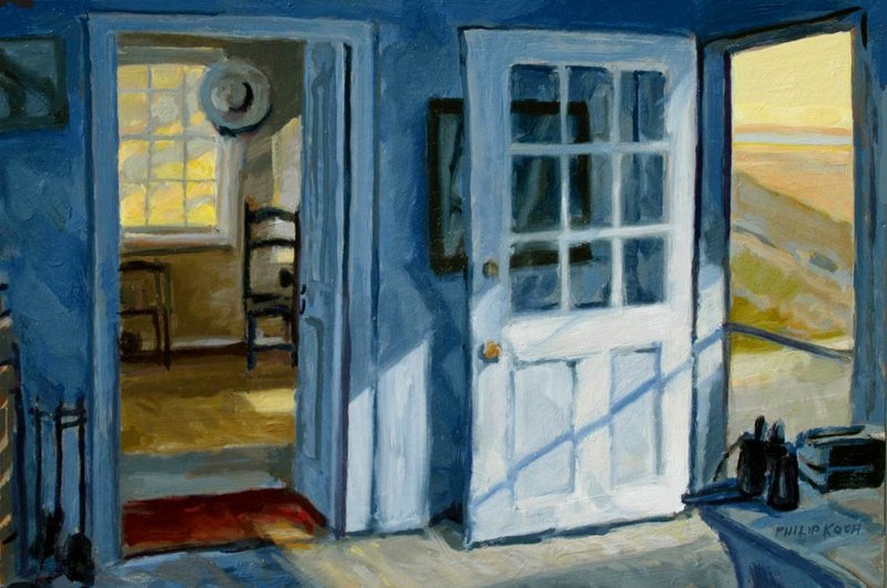 “Rooms by the Sea,” oil on panel, a peek into Hopper’s Cape Cod studio by Philip Koch.