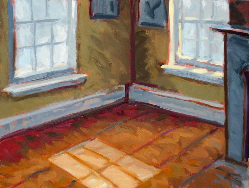 “Sun in an Empty Room: Orange,” oil on panel by Philip Koch, depicting Hopper’s second-floor bedroom in his Nyack, N.Y., boyhood home, where he lived until he was nearly 30.