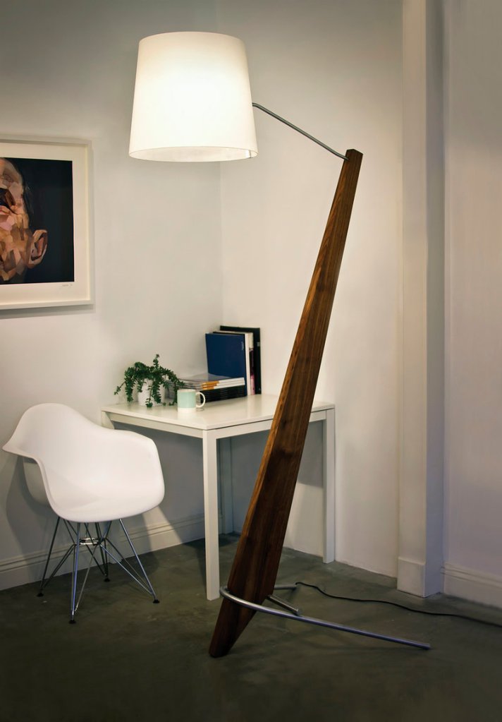 Tall Silva Giant lamp crafted from aluminum and walnut from Laguna Beach, Calif.-based Cerno