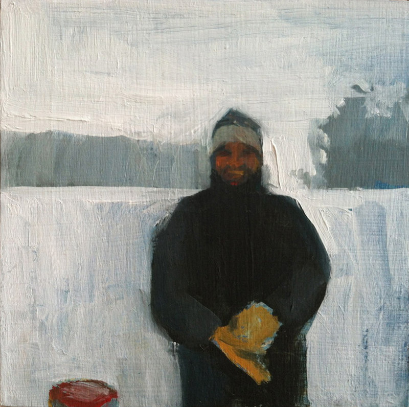 “Dad and His Mittens,” oil on panel by Jessica Stammen.