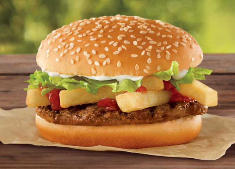 Burger King will roll out its French Fry Burger on Sunday in many areas. It will cost a dollar.
