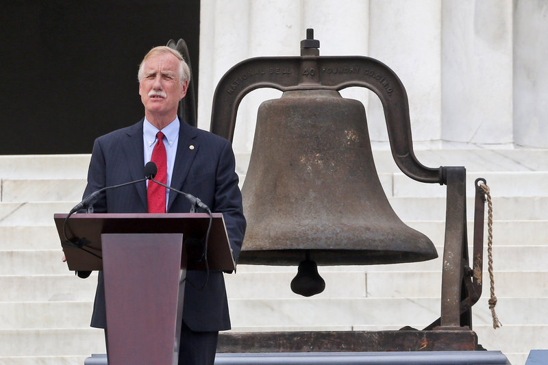 Sen. Angus King speaks Wednesday at the Lincoln Memorial as part of the 50th anniversary of the March on Washington.