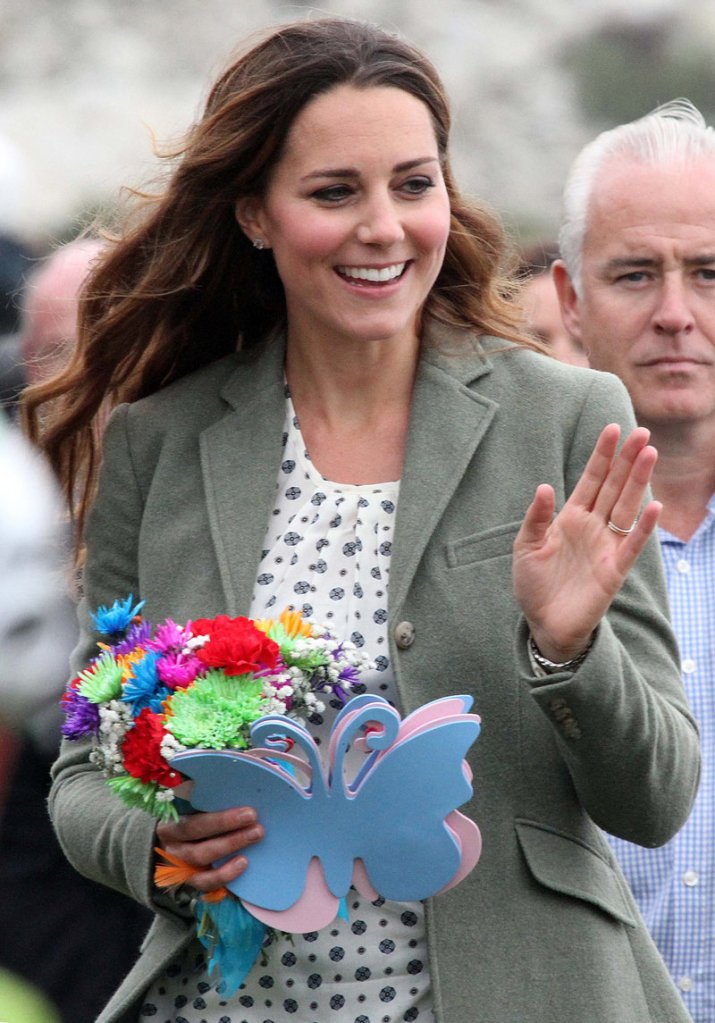 The duchess of Cambridge appears at a marathon event Friday in Anglesey, Wales.