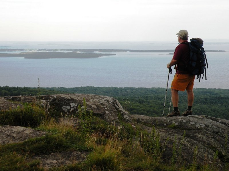 The summit of Bald Rock Mountain at Camden Hills State Park offers spectacular ocean views. There are two rustic shelters near the summit for overnight camping.