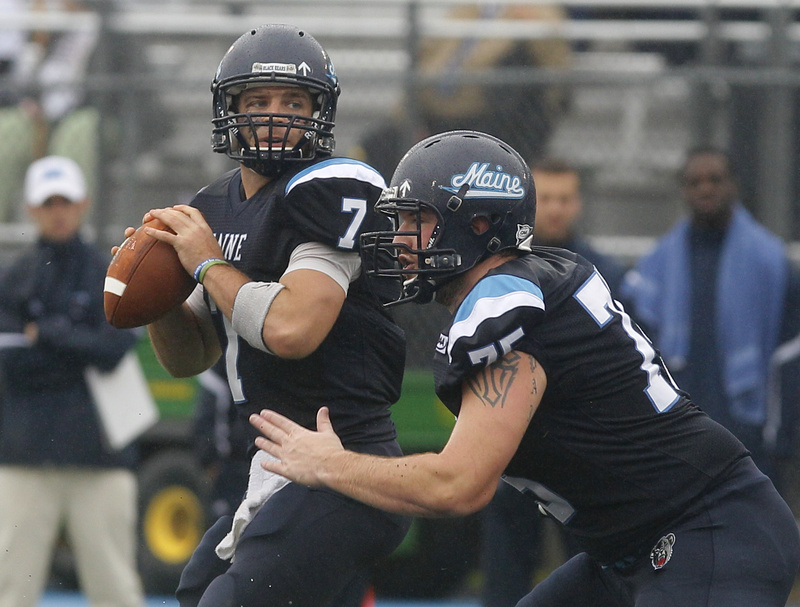 Maine quarterback Marcus Wasilewski throws in an NCAA college football game against New Hampshire last October in Orono. Wasilewsi has matured as a leader, said Coach Jack Cosgrove.