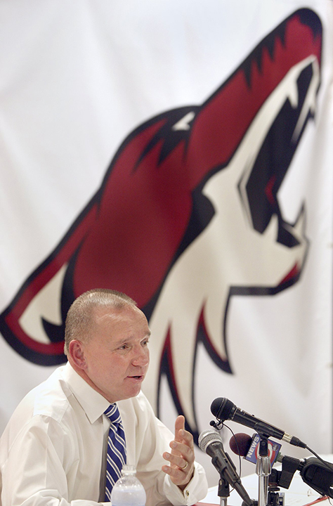 In this 2011 file photo, Portland Pirates CEO Brian Petrovek announces the Phoenix Coyotes as the Portland Pirates' new parent club at the Cumberland County Civic Center.