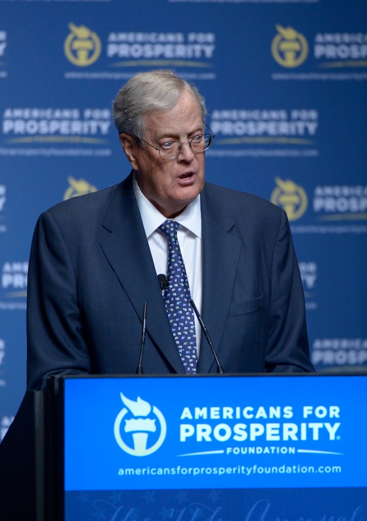 In this August 2013 photo, Americans for Prosperity Foundation Chairman David Koch. Brothers Charles and David Koch, co-owners of Koch Industries Inc., are tied for the fourth richest men in America with $36 billion each, up from $31 billion in 2012. (AP Photo/Phelan M. Ebenhack)