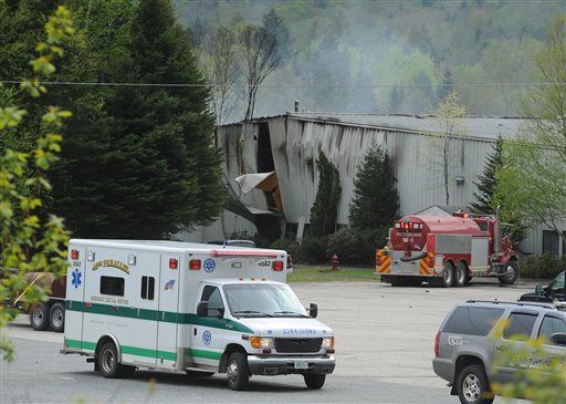 Emergency crews respond to an explosion at the Black Mag factory plant, in Colebrook, N.H., on May 10, 2010. Jesse Kennett and Dinald Kendall were killed during the explosion at the plant. The owner of the gunpowder factory, Craig Sanborn of Maidstone, Vt., is scheduled to go on trial for negligence. Sanborn of was indicted last year on two counts of manslaughter and two counts of negligent homicide.