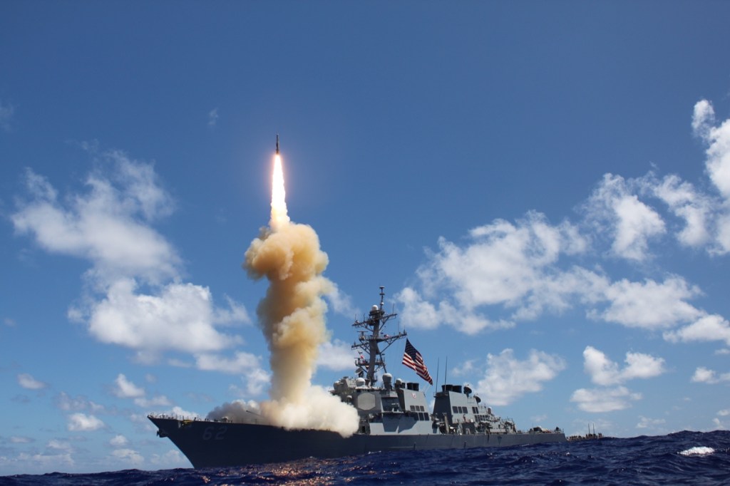 The guided-missile destroyer USS Fitzgerald launches a Standard Missile-3 as a part of a joint ballistic missile defense exercise in the Pacific Ocean in October 2012. The Pentagon is considering a site in the mountains of western Maine near Rangeley as a potential East Coast location for an anti-ballistic missile defense system.