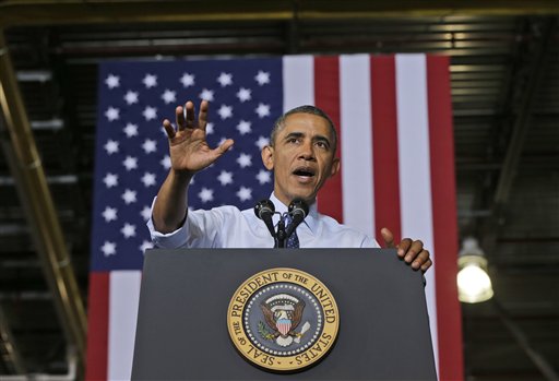 President Barack Obama speaks at the Ford Kansas City Stamping Plant in Liberty, Mo., on Friday. "If Congress doesn't pass this debt ceiling in the next few weeks, the United States will default on its obligations. That's never happened in American history. Basically, America becomes a deadbeat," he said.