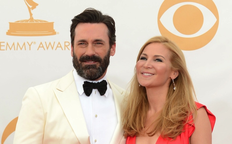 Jon Hamm and longtime girlfriend Jennifer Westfeldt are shown at the Emmy Awards show Sunday in Los Angeles. Hamm co-stars in the upcoming miniseries, "A Young Doctor's Notebook" premiering Oct. 2 on Ovation.