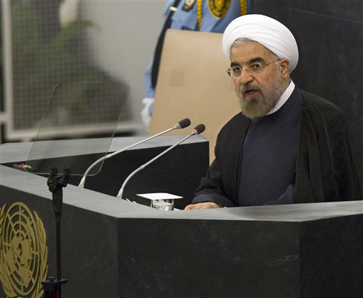 Hasan Rouhani, President of the Islamic Republic of Iran, addresses the 68th United Nations General Assembly at UN headquarters on Tuesday, Sept. 24. (AP Photo/Brendan McDermid, Pool