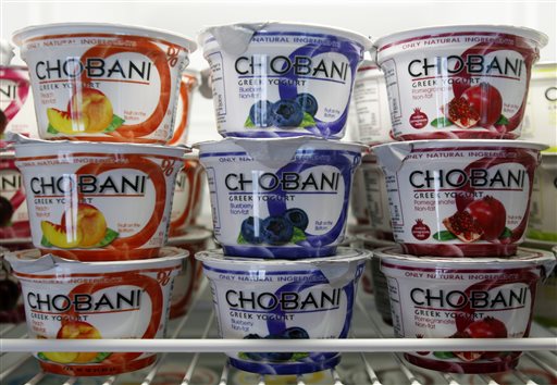 Chobani Greek Yogurt is seen at the Chobani plant in South Edmeston, N.Y. Chobani says it's issuing a recall of some of its Greek yogurt cups that were affected by mold. The recall comes after some customers reported claims of illnesses.