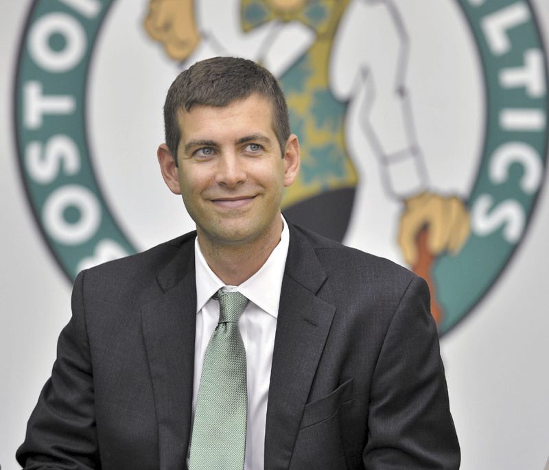 In this July 2013 file photo, new Boston Celtics head coach Brad Stevens reacts to a question during a news conference where he was introduced at the NBA basketball team's training facility in Waltham, Mass. Stevens twice led the Butler Bulldogs to the NCAA title game. He replaces Doc Rivers, who was traded to the Los Angeles Clippers.