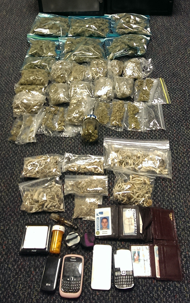 Confiscated drugs that were discovered in the possession of Alexander Buchanan of Falmouth.