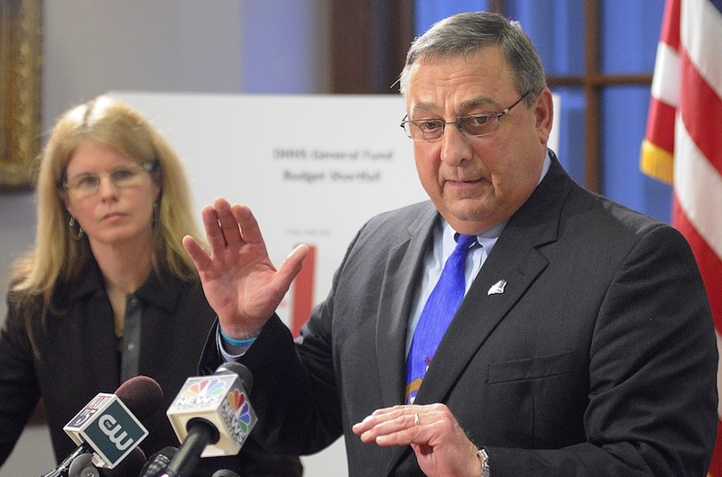 In this December 2011 file photo, Gov. Paul LePage and Maine DHHS commissioner Mary Mayhew host a press conference. Gov. LePage has promoted a crackdown a welfare fraud, but the amount recovered each year is small compared to the $700,000 annual cost. Still, LePage officials say the effort deters fraud.