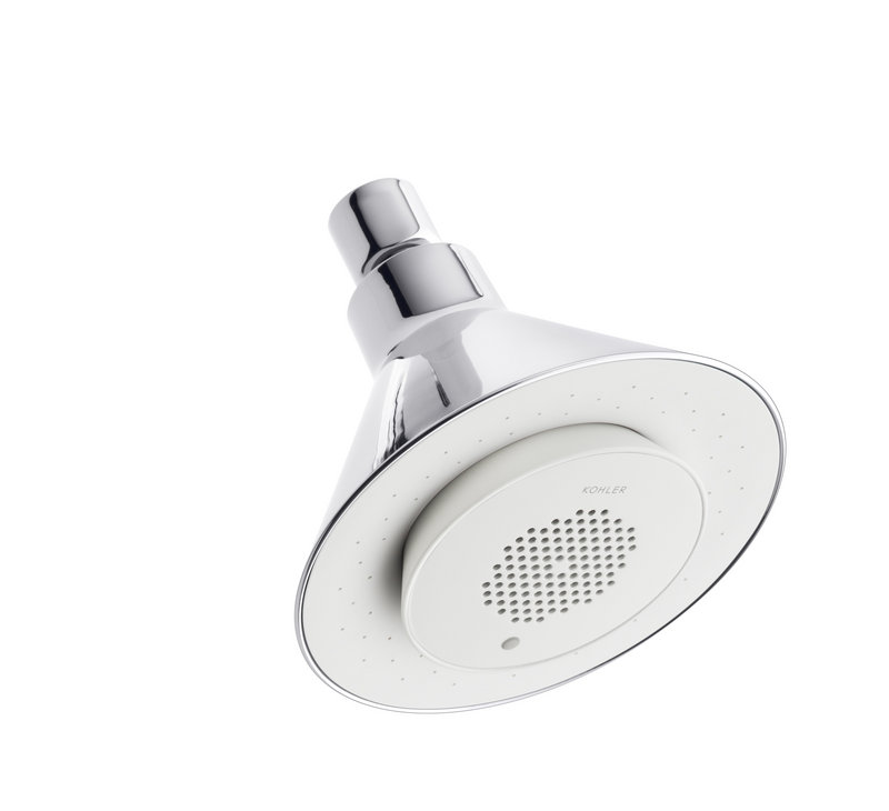 The Moxie showerhead from Kohler features an integrated speaker to provide musical accompaniment for singing in the shower.
