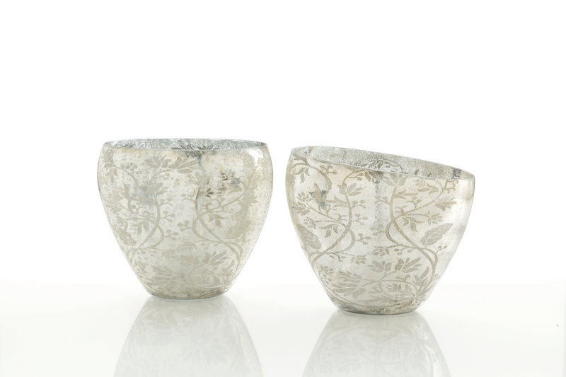 Naples vases from Arteriors, with a soft floral and vine design on mercury glass, are available at Laylagrayce.com.