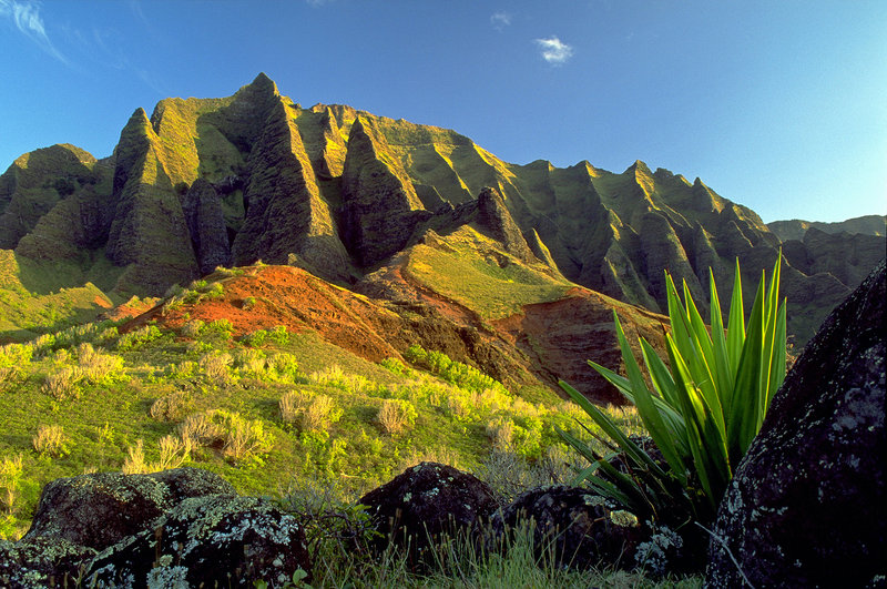 The Kalalau Trail on Kauai, the oldest of Hawaii’s major islands, passes through the Kalalau Valley as well as rainforests.