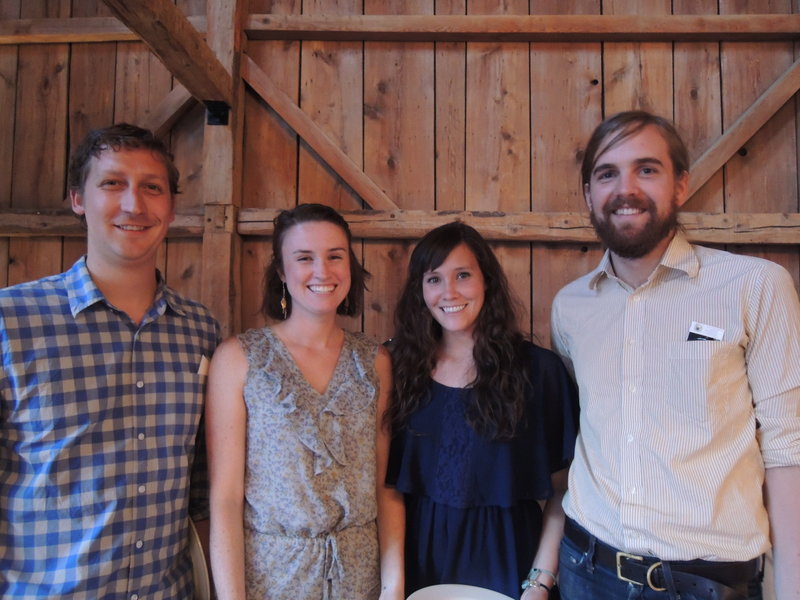 Marshall Ripley, left, Emily Broadbent, Molly Broadbent and Dan Whitmore at the farm-to-table dinner at The Barn at Flanagan Farm in Buxton to benefit Creative Work Systems.