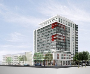 An artist’s rendering of the first phase of the Bayside apartment and retail complex known as midtown. A critic of the project says that it would permanently alter “the face of Portland.”