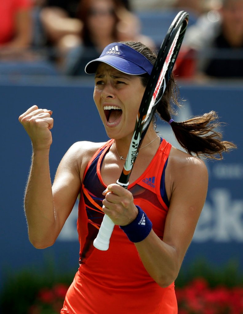 Ana Ivanovic of Serbia celebrates Saturday after she rallied for a 4-6, 7-5, 6-4 victory over unseeded American Christina McHale to reach the fourth round of the U.S. Open.