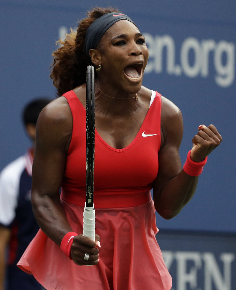 Serena Williams, winner of eight titles this year, celebrates a point during her win against rising American star Sloane Stephens in a fourth-round match Sunday at the U.S. Open.