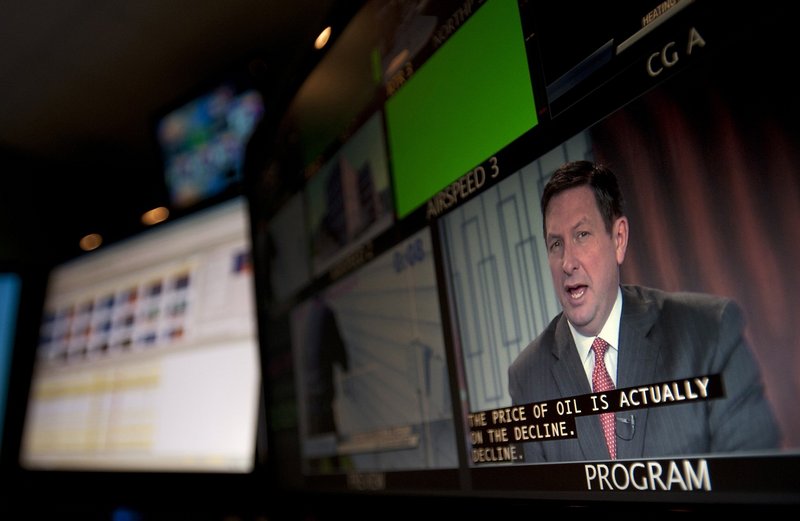 WGME-TV anchor Jeff Peterson is shown on a screen in the control room during a broadcast. WGME is owned by Sinclair Broadcasting, which would control the news broadcasts to a third of the nation if all of its recent acquisitions are approved.