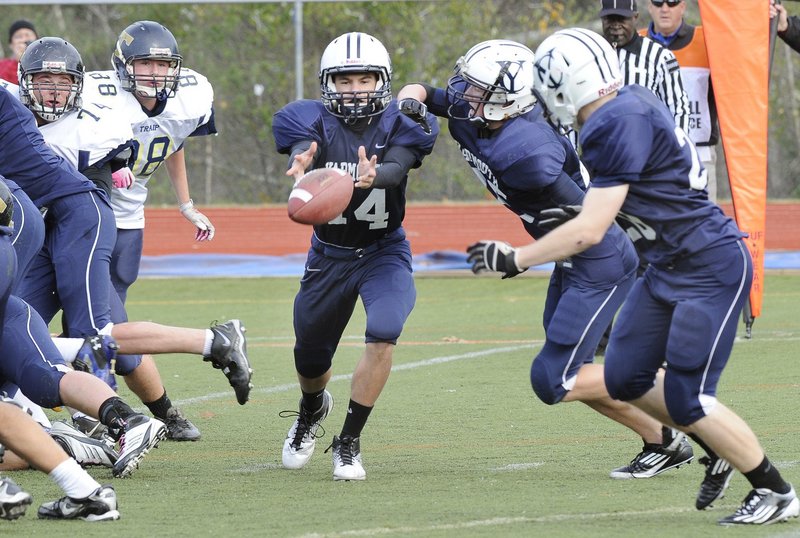 Yarmouth’s Brady Neujahr starts his fourth season at quarterback. He played on championship teams his first two years and last season passed for close to 1,000 yards and scored six touchdowns.