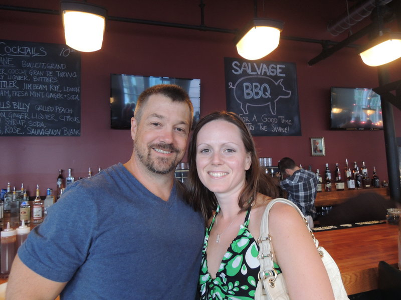 Chris and Lauren Austin, of Falmouth, belly up to Salvage BBQ bar.