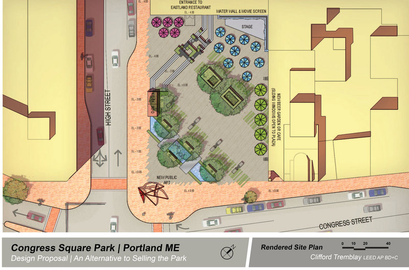 Clifford Tremblay also sketched this earlier proposal for Congress Square shortly after moving to Portland in early 2013. This version did not include provisions for a new event center attached to the hotel.