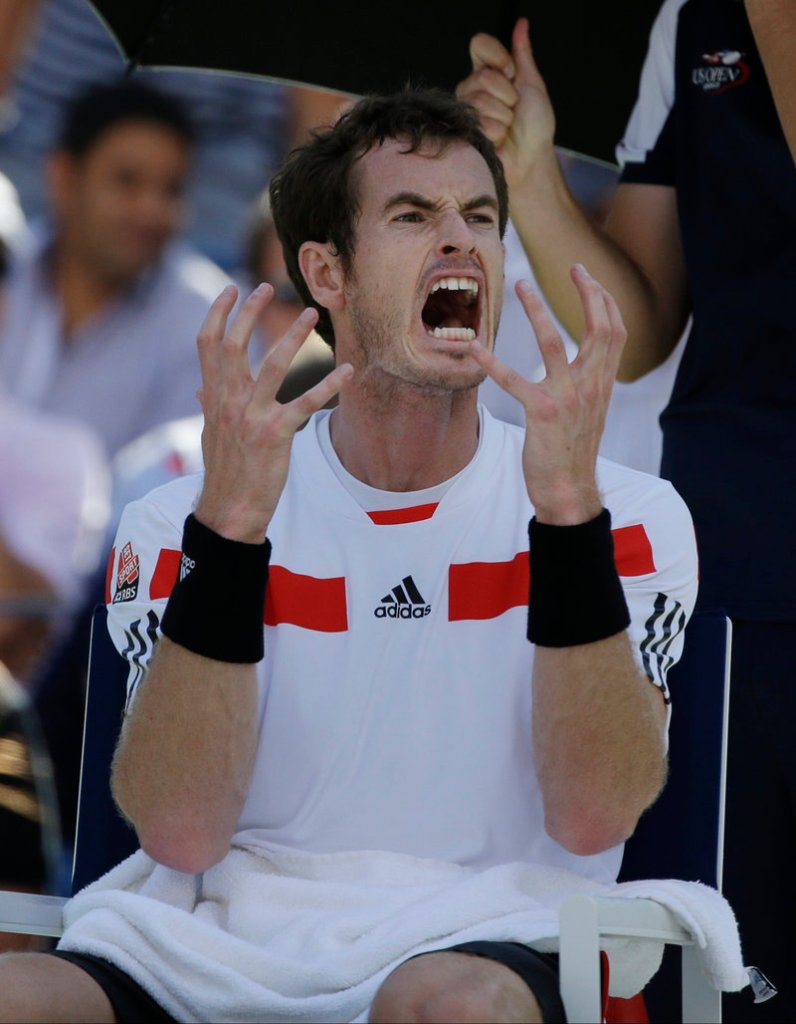 The gestures say it all – it’s the agony of defeat for Britain’s Andy Murray who, needless to say, is upset about being upset by Switzerland’s Stanislas Wawrinka.