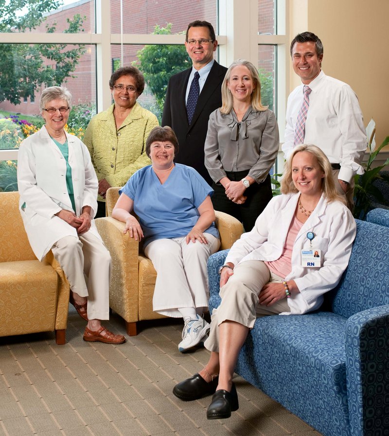 Southern Maine Medical Center’s Center for Breast Care has been granted a three-year full accreditation designation by the National Accreditation Program for Breast Centers. Pictured are the center’s team: (standing, from left) Sharade Pailoor, M.D.; Kurt Ebrahim, D.O.; Sara Holland, M.D.; and Cameron Saber, M.D.; (seated, from left) Catherine Share, M.D.; Cathy Lamb, R.T.; and Helene Langley, R.N., B.S., CPBN-IC.