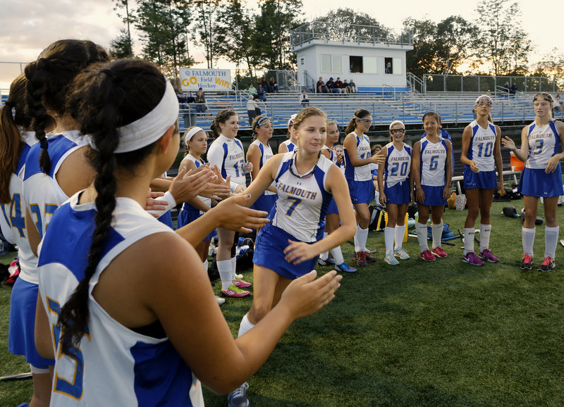 Leika Scott (7) is part of a veteran cast for Falmouth, which is one of several field hockey teams affected by the Maine Principals’ Association’s new classification enrollment figures.