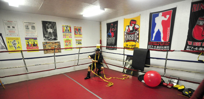 Brandon Berry’s home gym is in the former service garage next to his family’s general store in West Forks Plantation.