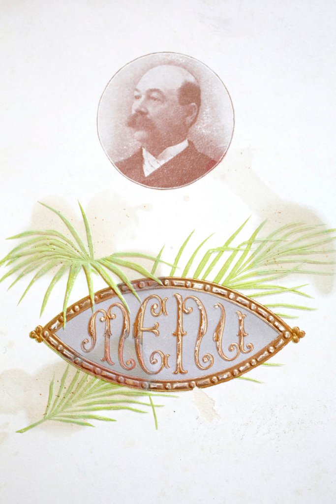 A menu from The Gerald (circa 1900) in Brunswick features a photo of owner W.J. Bradbury.