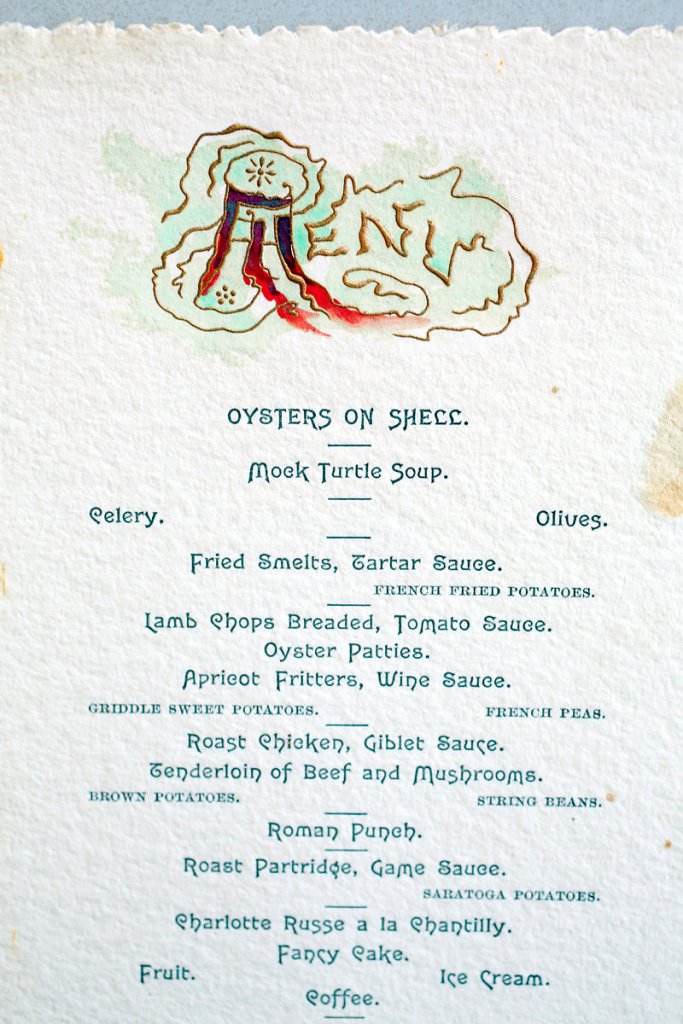 A special menu from The Preble House in Portland for an 1888 celebration organized by friends of Alger V. Currier in honor of the artist from Hallowell.