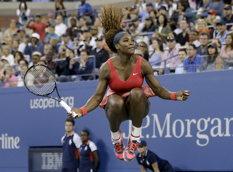 Serena Williams reacts after Sunday’s victory, which raised her Grand Slam singles title count to 17, the sixth most in women’s tennis history.