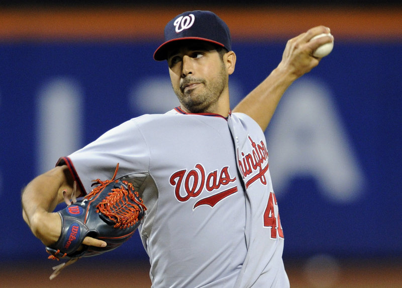 Gio Gonzalez of the Nationals throws a one-hitter Monday in a 9-0 win over the Mets at New York. Gonzalez allowed just a single by Zach Lutz that was just fair in the seventh.