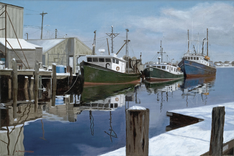 "Hobson's Whart" is one of Ann Mohnkern's realistic views of the waterfront.