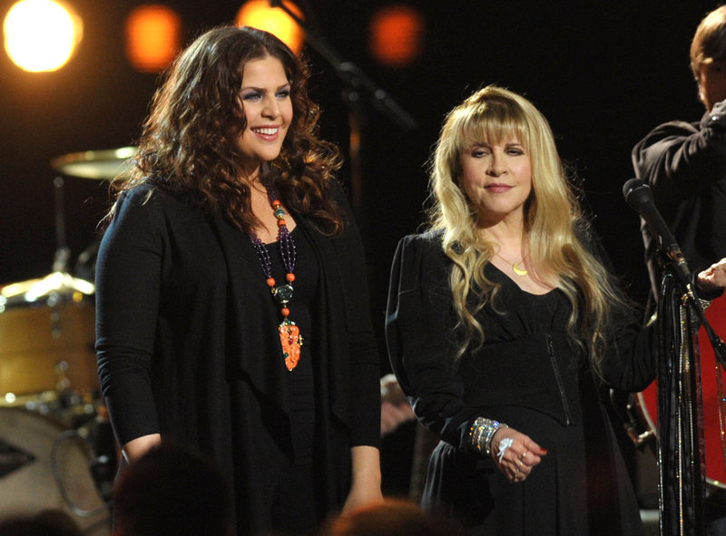 Hillary Scott of Lady Antebellum, left, performs with Stevie Nicks for Friday’s episode of “CMT Crossroads.”