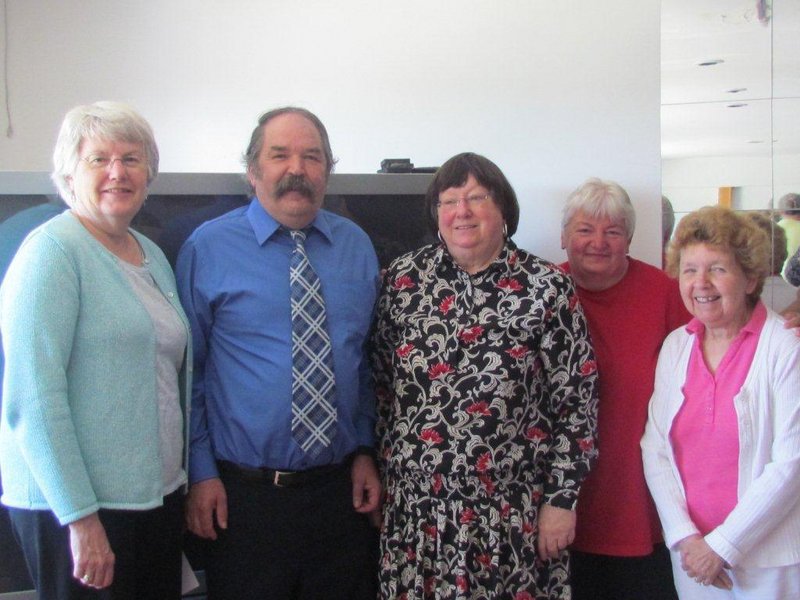 The Bridgton Hospital Guild recently recognized volunteers with award pins. Leading volunteers included, from left, Diana Fallon (574.5 hours), Jeffrey Hanscom (535 hours), Sandra Weygandt (898 hours), Susan Strong (954.75 hours) and Emily Hammerlee (1,207.5 hours).