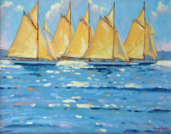 “Race Day,” oil by Brad Betts, from “Boats and Harbors,” the new exhibition of his work continuing through Nov. 2 at Gleason Fine Art in Boothbay Harbor.